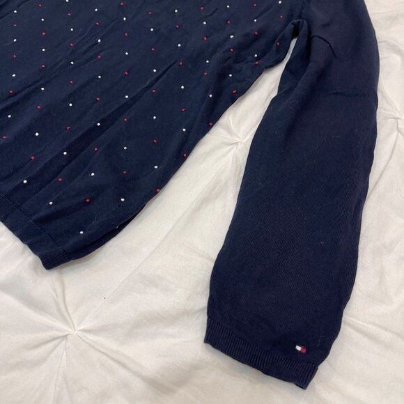 Tommy Hilfiger Pima Cotton V Neck Navy Pindot Sweater Size Large - Picture 5 of 9